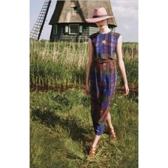 hd in paris blue dress HD IN PARIS Blue Andaz Modern Plaid Casual Maxi Dress